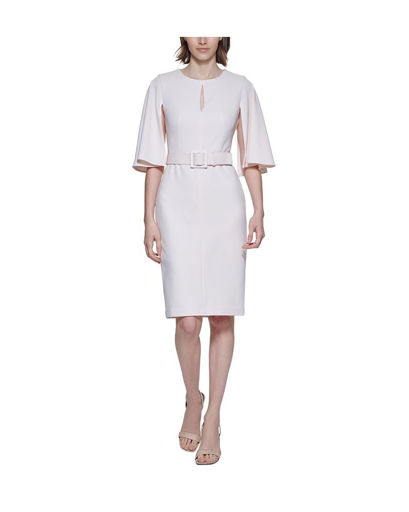 Women's Capelet-Sleeve Belted Sheath Dress Pink $50.40 Dresses