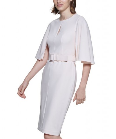 Women's Capelet-Sleeve Belted Sheath Dress Pink $50.40 Dresses