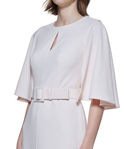 Women's Capelet-Sleeve Belted Sheath Dress Pink $50.40 Dresses