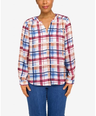 Women's Sloane Street Plaid Back Yoke Smocking Blouse Multi $13.49 Tops