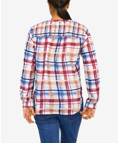 Women's Sloane Street Plaid Back Yoke Smocking Blouse Multi $13.49 Tops