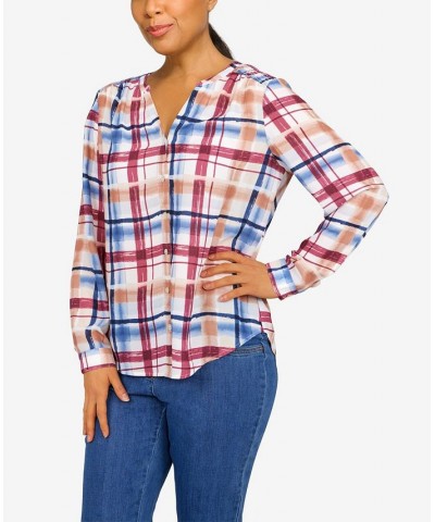 Women's Sloane Street Plaid Back Yoke Smocking Blouse Multi $13.49 Tops