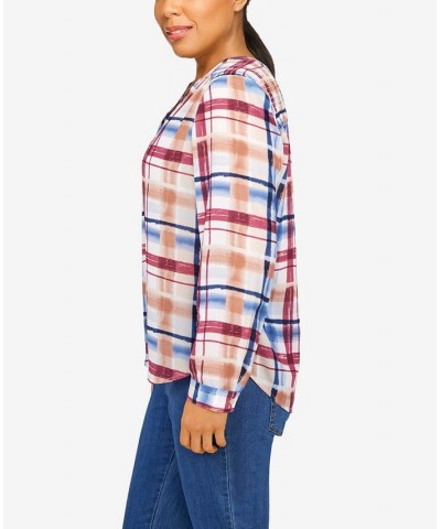 Women's Sloane Street Plaid Back Yoke Smocking Blouse Multi $13.49 Tops