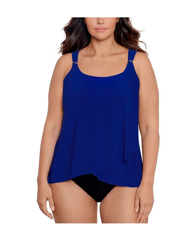 Plus Size Razzle Dazzle Asymmetrical-Drape Tankini Top Blue $71.44 Swimsuits