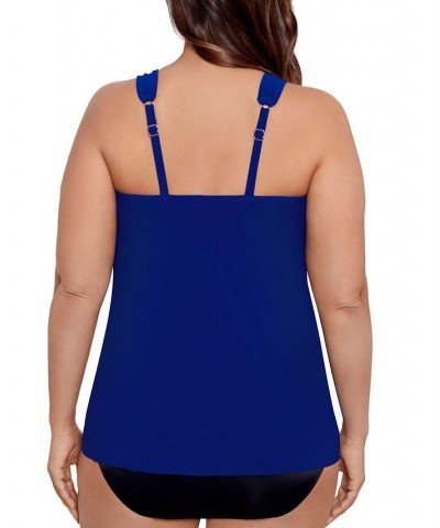 Plus Size Razzle Dazzle Asymmetrical-Drape Tankini Top Blue $71.44 Swimsuits