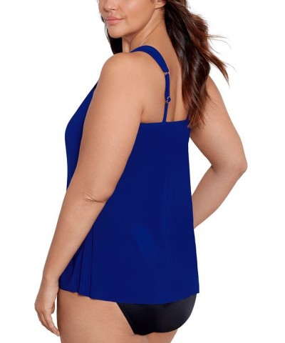 Plus Size Razzle Dazzle Asymmetrical-Drape Tankini Top Blue $71.44 Swimsuits