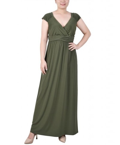 Petite Ruched Empire-Waist Maxi Dress Oil Green $36.04 Dresses