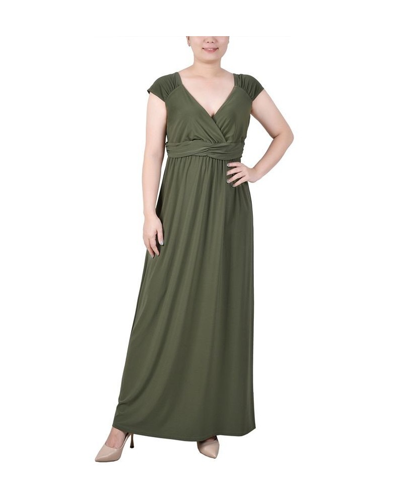 Petite Ruched Empire-Waist Maxi Dress Oil Green $36.04 Dresses