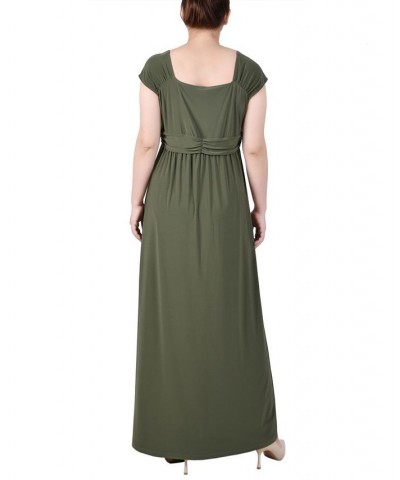 Petite Ruched Empire-Waist Maxi Dress Oil Green $36.04 Dresses