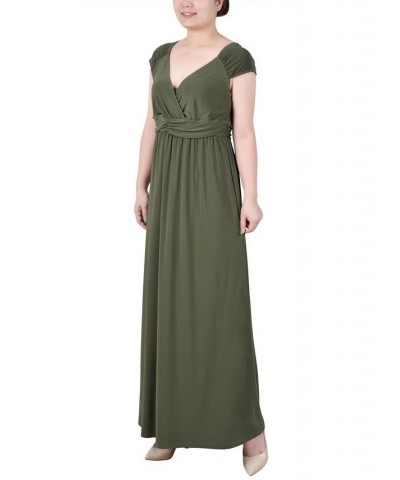 Petite Ruched Empire-Waist Maxi Dress Oil Green $36.04 Dresses