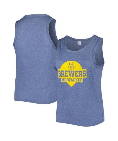 Women's Navy Milwaukee Brewers Plus Size High Neck Tri-Blend Tank Top Navy $25.20 Tops