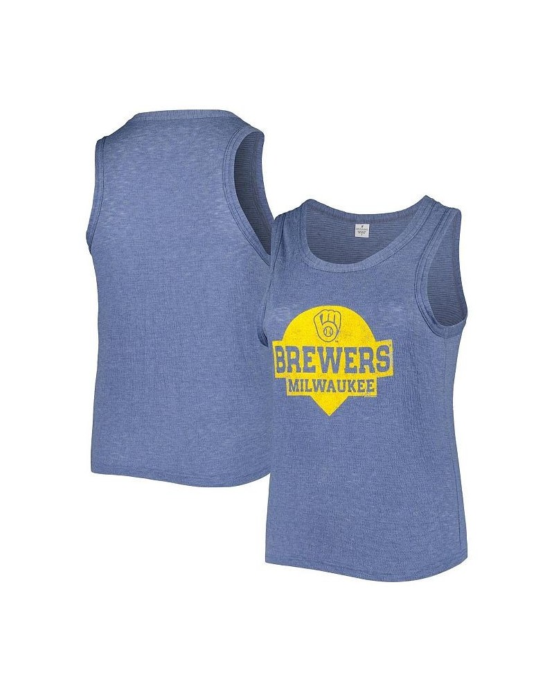 Women's Navy Milwaukee Brewers Plus Size High Neck Tri-Blend Tank Top Navy $25.20 Tops