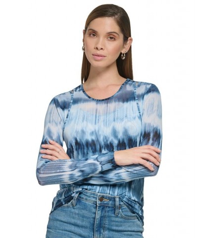 Women's Printed Layered Cutout Mesh Top Dusk/Black $19.50 Tops