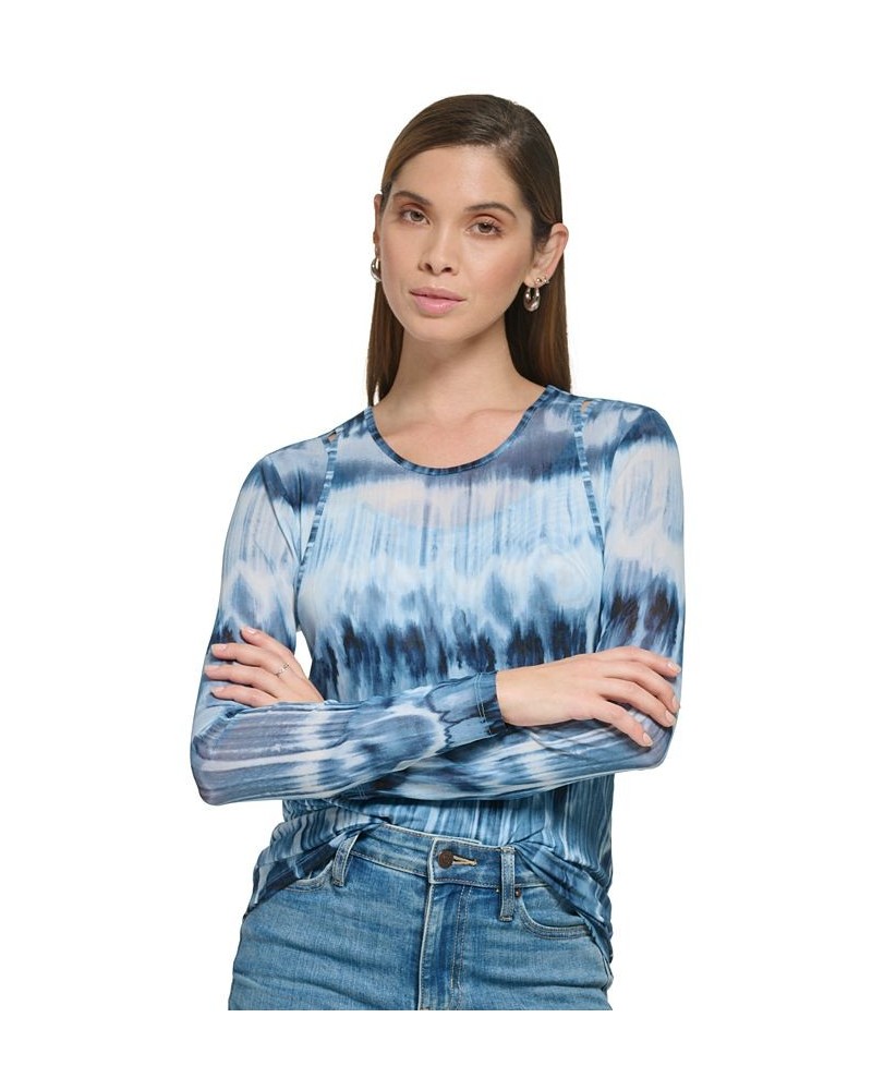 Women's Printed Layered Cutout Mesh Top Dusk/Black $19.50 Tops