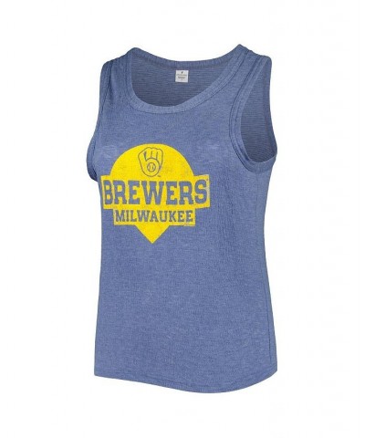 Women's Navy Milwaukee Brewers Plus Size High Neck Tri-Blend Tank Top Navy $25.20 Tops