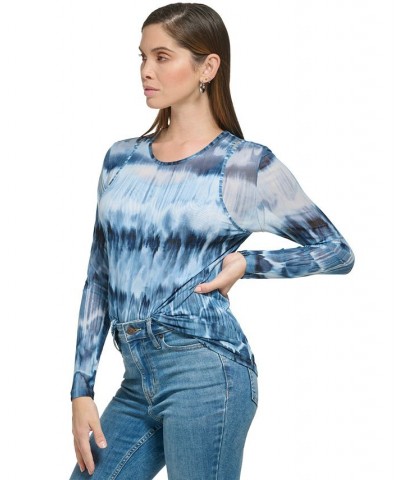 Women's Printed Layered Cutout Mesh Top Dusk/Black $19.50 Tops