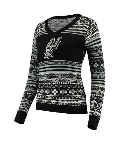 Women's Black San Antonio Spurs Big Logo Aztec V-Neck Sweater Black $33.81 Sweaters