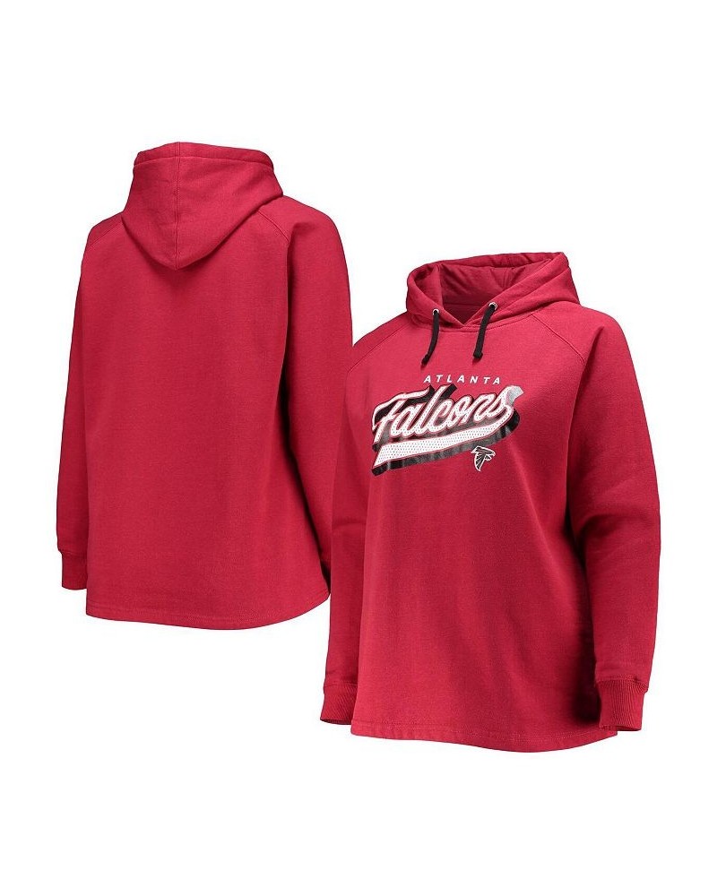 Women's Branded Red Atlanta Falcons Plus Size First Contact Raglan Pullover Hoodie Red $33.60 Sweatshirts