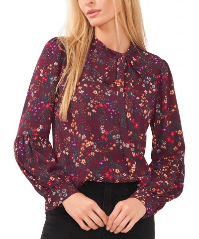 Women's Printed Bow-Neck Top Spiced Wine $48.06 Tops