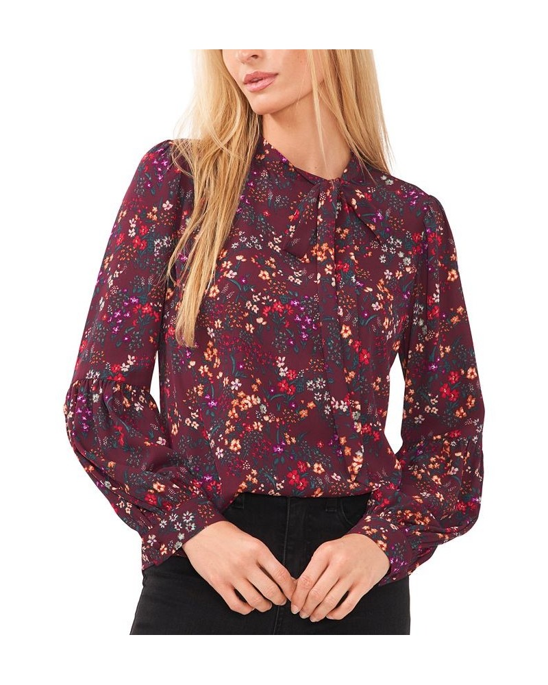 Women's Printed Bow-Neck Top Spiced Wine $48.06 Tops