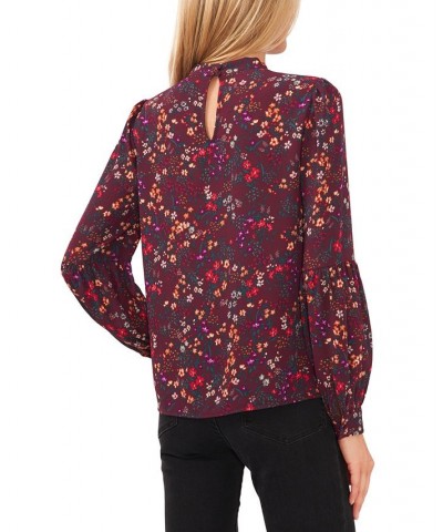 Women's Printed Bow-Neck Top Spiced Wine $48.06 Tops