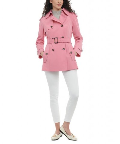 Women's Double-Breasted Belted Trench Coat Pink $48.36 Coats