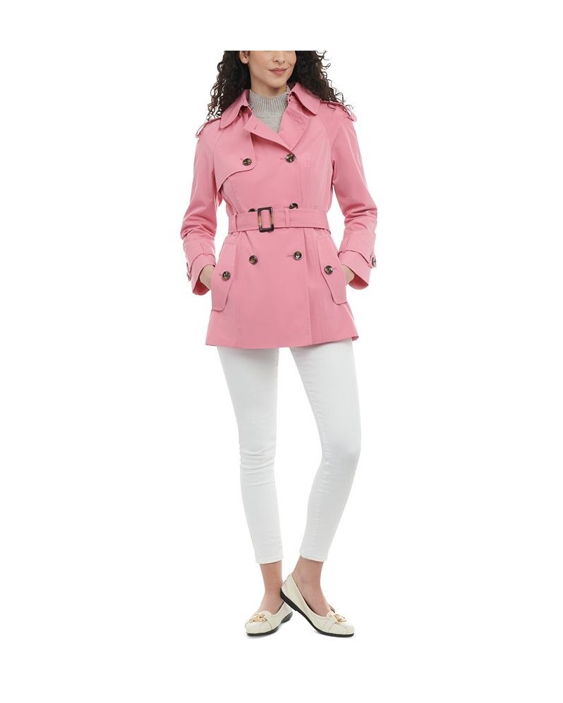 Women's Double-Breasted Belted Trench Coat Pink $48.36 Coats