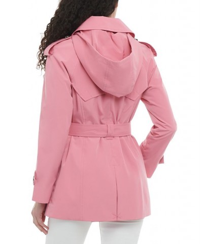 Women's Double-Breasted Belted Trench Coat Pink $48.36 Coats