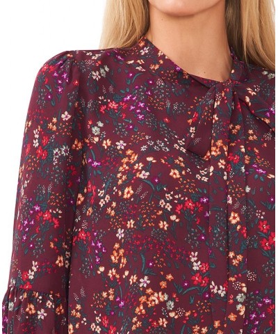 Women's Printed Bow-Neck Top Spiced Wine $48.06 Tops