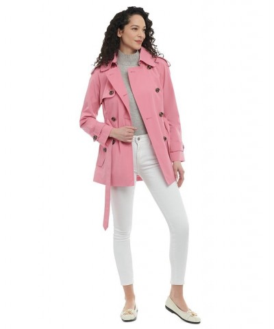 Women's Double-Breasted Belted Trench Coat Pink $48.36 Coats