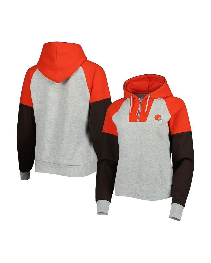 Women's Heathered Gray Orange Cleveland Browns Jackpot Raglan Half-Zip Pullover Hoodie Gray $38.40 Sweatshirts