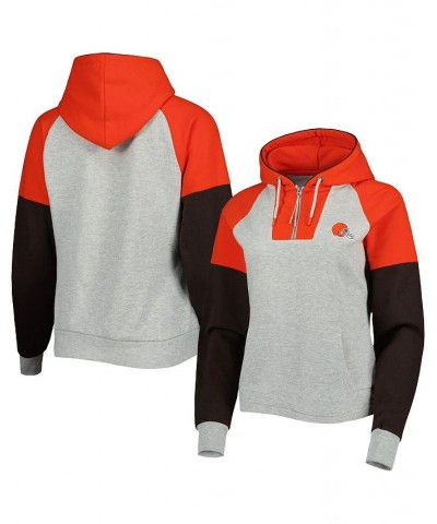 Women's Heathered Gray Orange Cleveland Browns Jackpot Raglan Half-Zip Pullover Hoodie Gray $38.40 Sweatshirts