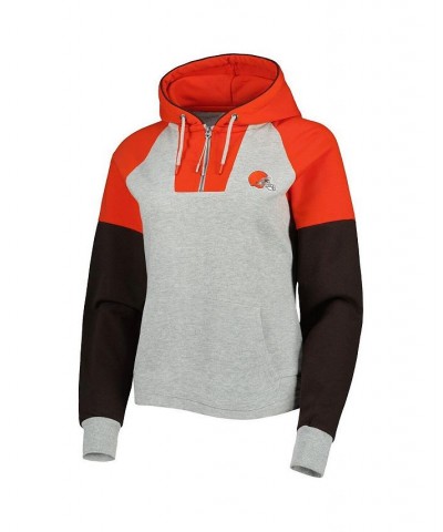 Women's Heathered Gray Orange Cleveland Browns Jackpot Raglan Half-Zip Pullover Hoodie Gray $38.40 Sweatshirts