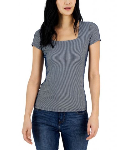 Women's Ribbed Square-Neck T-Shirt Blue $11.67 Tops