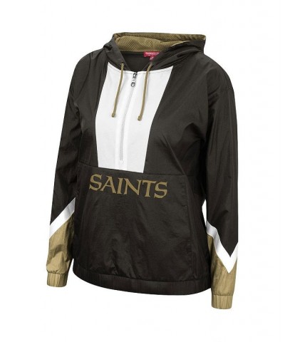 Women's Black New Orleans Saints Half-Zip Windbreaker Hoodie Black $38.40 Sweatshirts