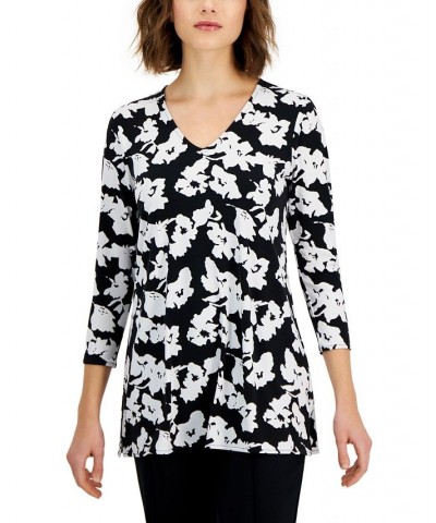 Women's Printed 3/4-Sleeve V-Neck Tunic Top Multi $20.85 Tops