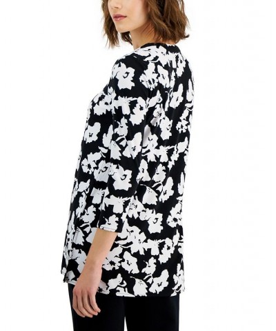 Women's Printed 3/4-Sleeve V-Neck Tunic Top Multi $20.85 Tops