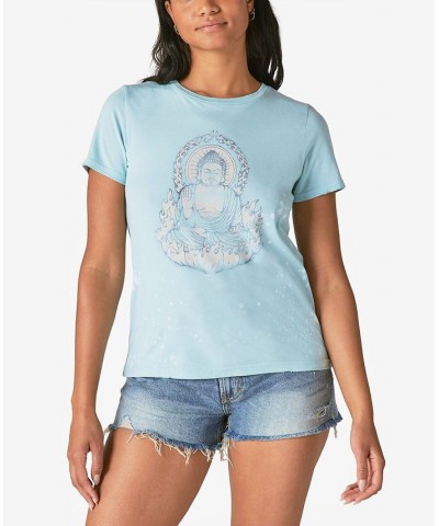 Women's Cotton Bleached Buddha T-Shirt Pastel Turquoise $17.55 Tops