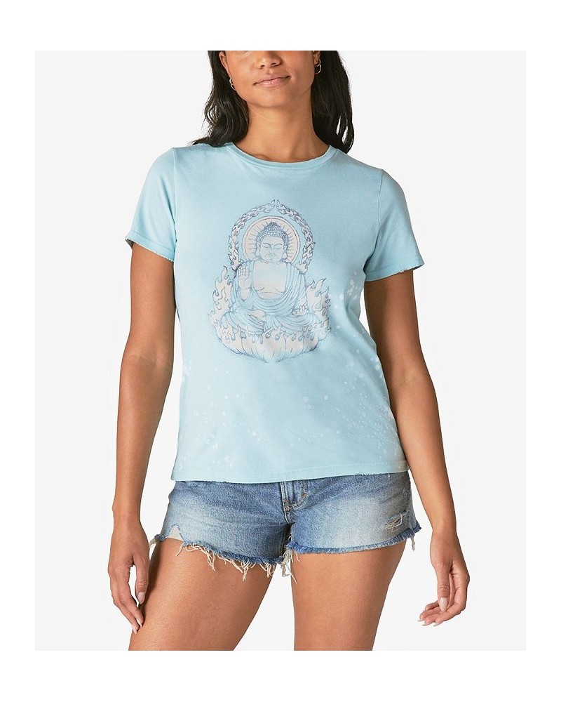 Women's Cotton Bleached Buddha T-Shirt Pastel Turquoise $17.55 Tops