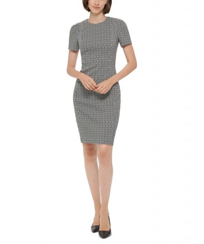 Women's Patterned Short-Sleeve Sheath Dress Black/Cream $33.88 Dresses