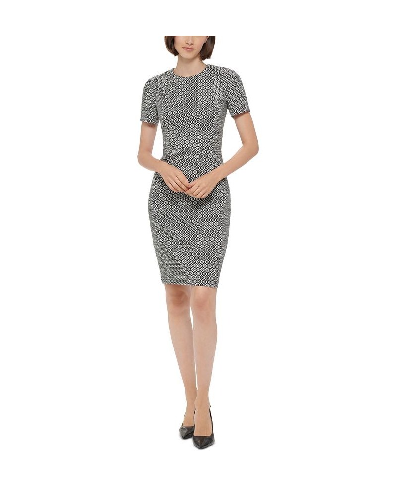 Women's Patterned Short-Sleeve Sheath Dress Black/Cream $33.88 Dresses