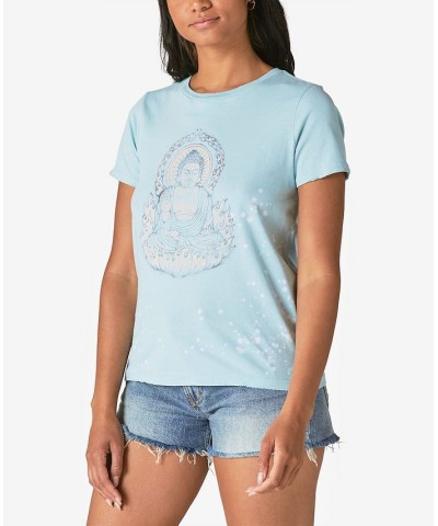 Women's Cotton Bleached Buddha T-Shirt Pastel Turquoise $17.55 Tops