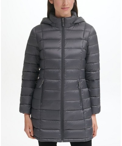 Women's Packable Hooded Down Puffer Coat Smoke Pearl $28.20 Coats