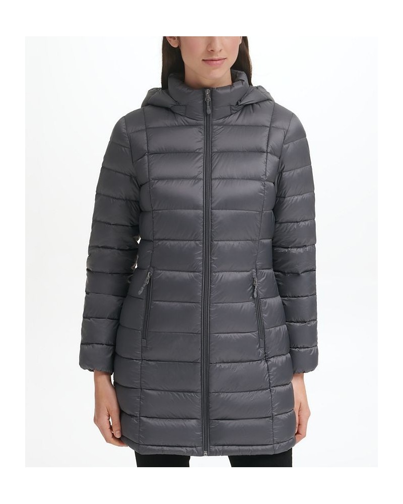 Women's Packable Hooded Down Puffer Coat Smoke Pearl $28.20 Coats