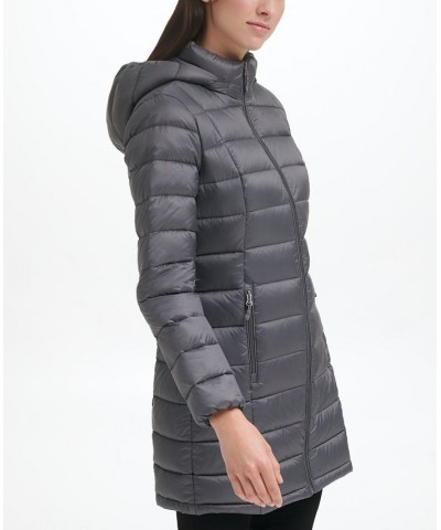 Women's Packable Hooded Down Puffer Coat Smoke Pearl $28.20 Coats