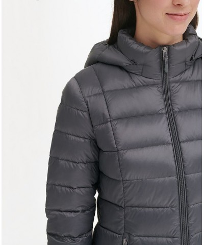 Women's Packable Hooded Down Puffer Coat Smoke Pearl $28.20 Coats