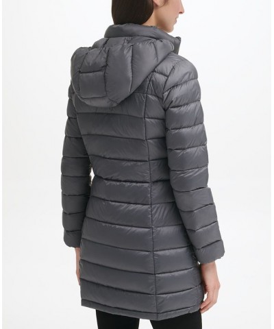 Women's Packable Hooded Down Puffer Coat Smoke Pearl $28.20 Coats