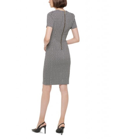 Women's Patterned Short-Sleeve Sheath Dress Black/Cream $33.88 Dresses