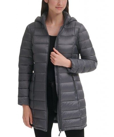 Women's Packable Hooded Down Puffer Coat Smoke Pearl $28.20 Coats