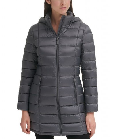 Women's Packable Hooded Down Puffer Coat Smoke Pearl $28.20 Coats